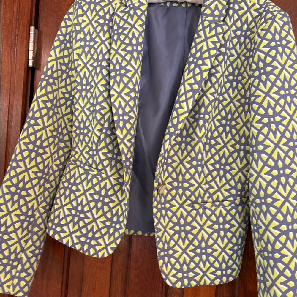 Zac & Rachel Yellow and Gray Patterned Jacket Blazer Size 10